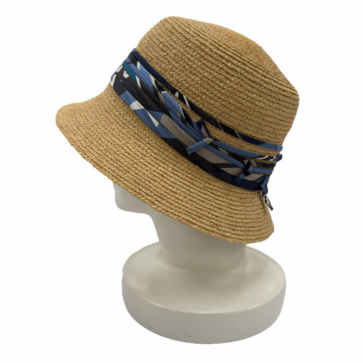 Excellent HERMES hat Silk and raffia straw hat natural Raffia Women