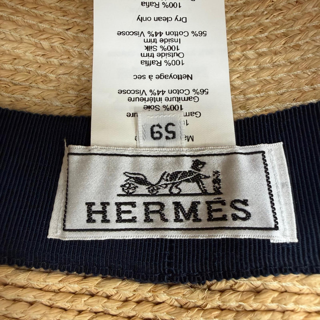 Excellent HERMES hat Silk and raffia straw hat natural Raffia Women