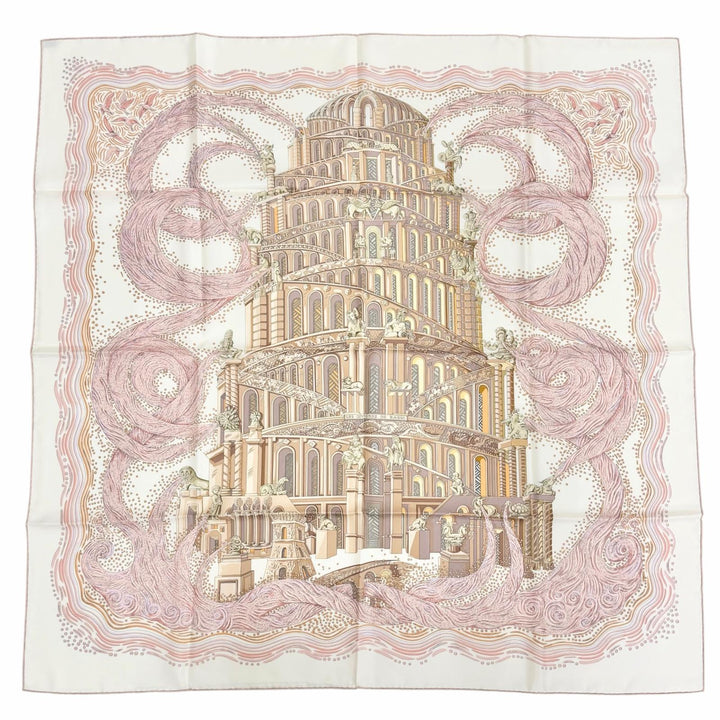 Excellent HERMES scarf The Rivers of Babel Pink silk Women