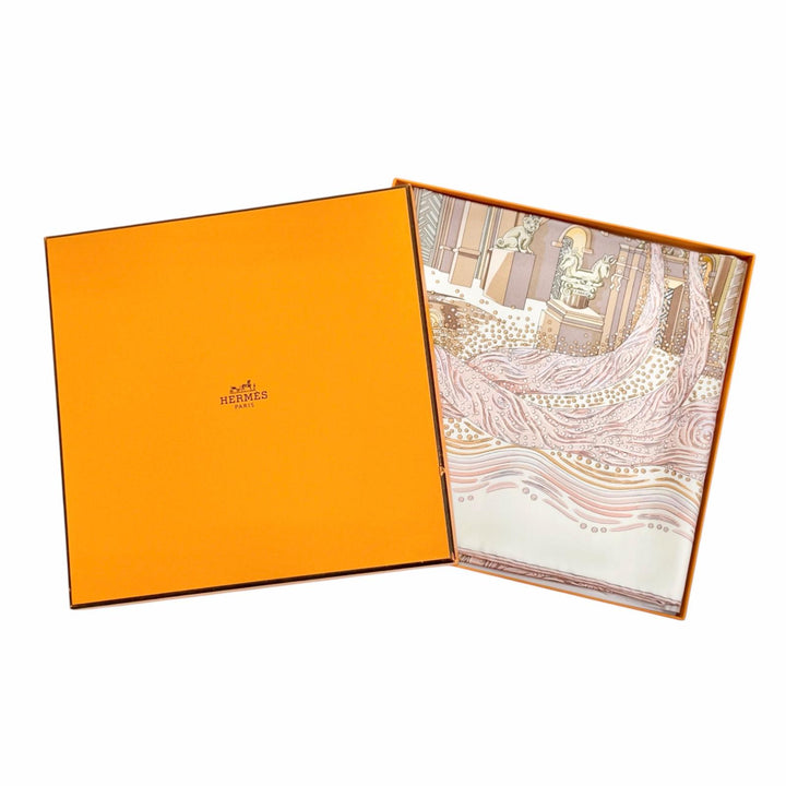 Excellent HERMES scarf The Rivers of Babel Pink silk Women