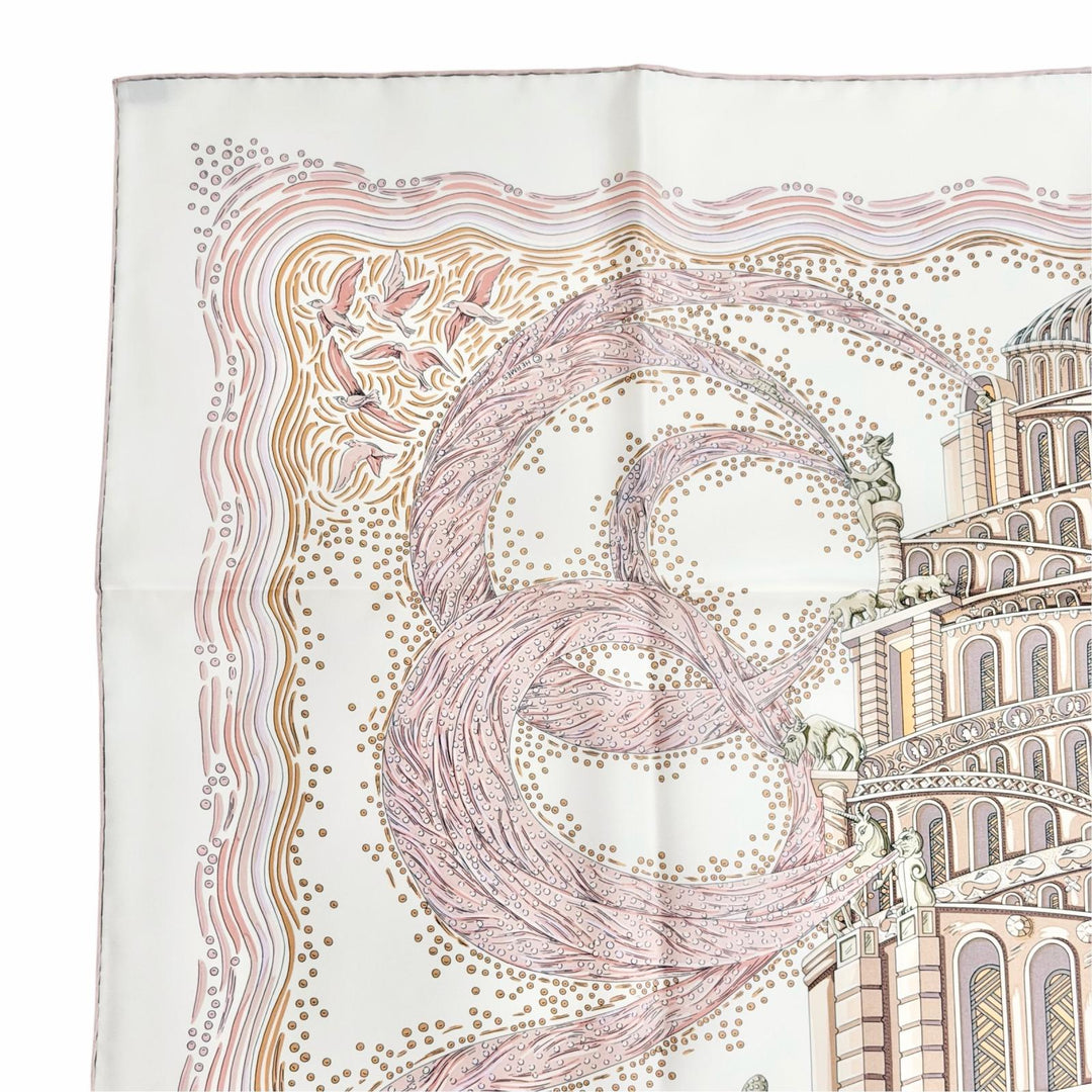 Excellent HERMES scarf The Rivers of Babel Pink silk Women