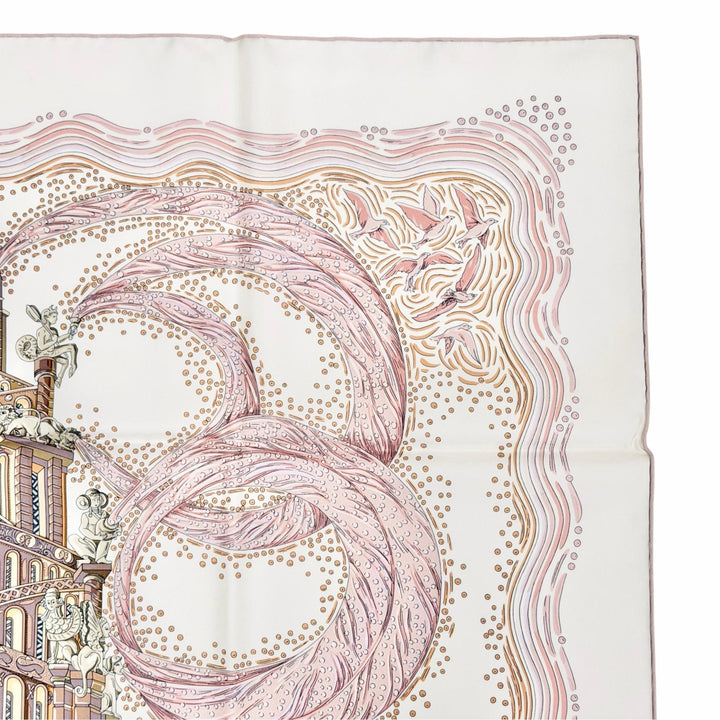 Excellent HERMES scarf The Rivers of Babel Pink silk Women