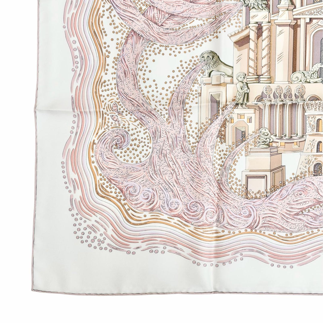 Excellent HERMES scarf The Rivers of Babel Pink silk Women