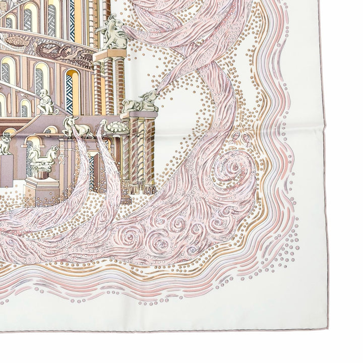 Excellent HERMES scarf The Rivers of Babel Pink silk Women