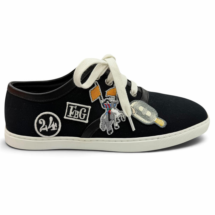 Pristine HERMES sneakers Innocent Leather logo patch, lace-up design black 36