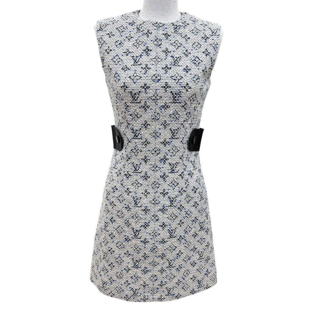 Excellent LOUIS VUITTON one piece Leather-trimmed monogram tweed sleeveless 34