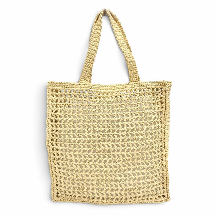 Excellent PRADA Tote Bag Triangle logo raffia crochet natural Raffia 1BG393