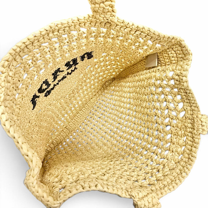 Excellent PRADA Tote Bag Triangle logo raffia crochet natural Raffia 1BG393