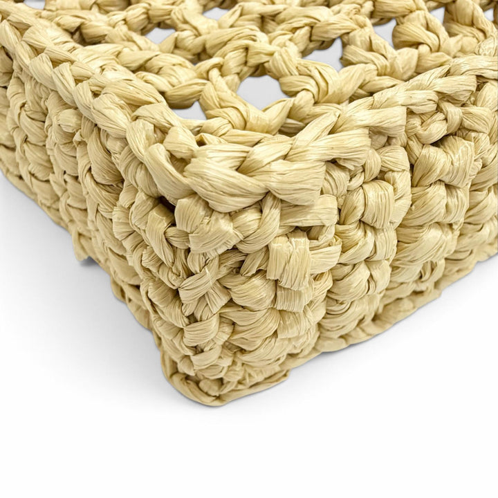 Excellent PRADA Tote Bag Triangle logo raffia crochet natural Raffia 1BG393