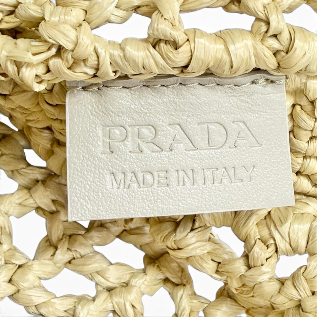 Excellent PRADA Tote Bag Triangle logo raffia crochet natural Raffia 1BG393