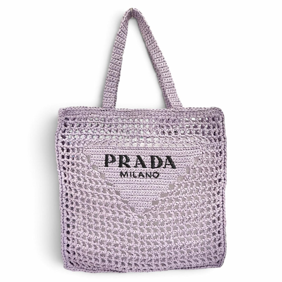 Excellent PRADA Tote Bag Triangle logo raffia crochet purple Raffia Women 1BG393