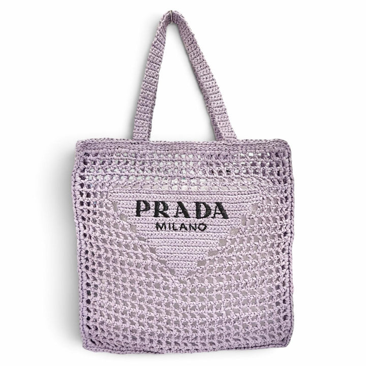 Excellent PRADA Tote Bag Triangle logo raffia crochet purple Raffia Women 1BG393