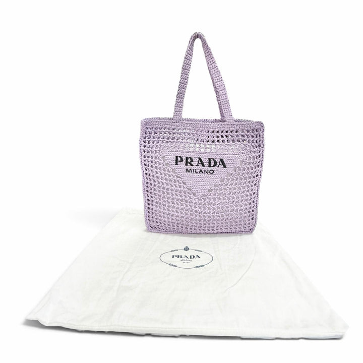 Excellent PRADA Tote Bag Triangle logo raffia crochet purple Raffia Women 1BG393
