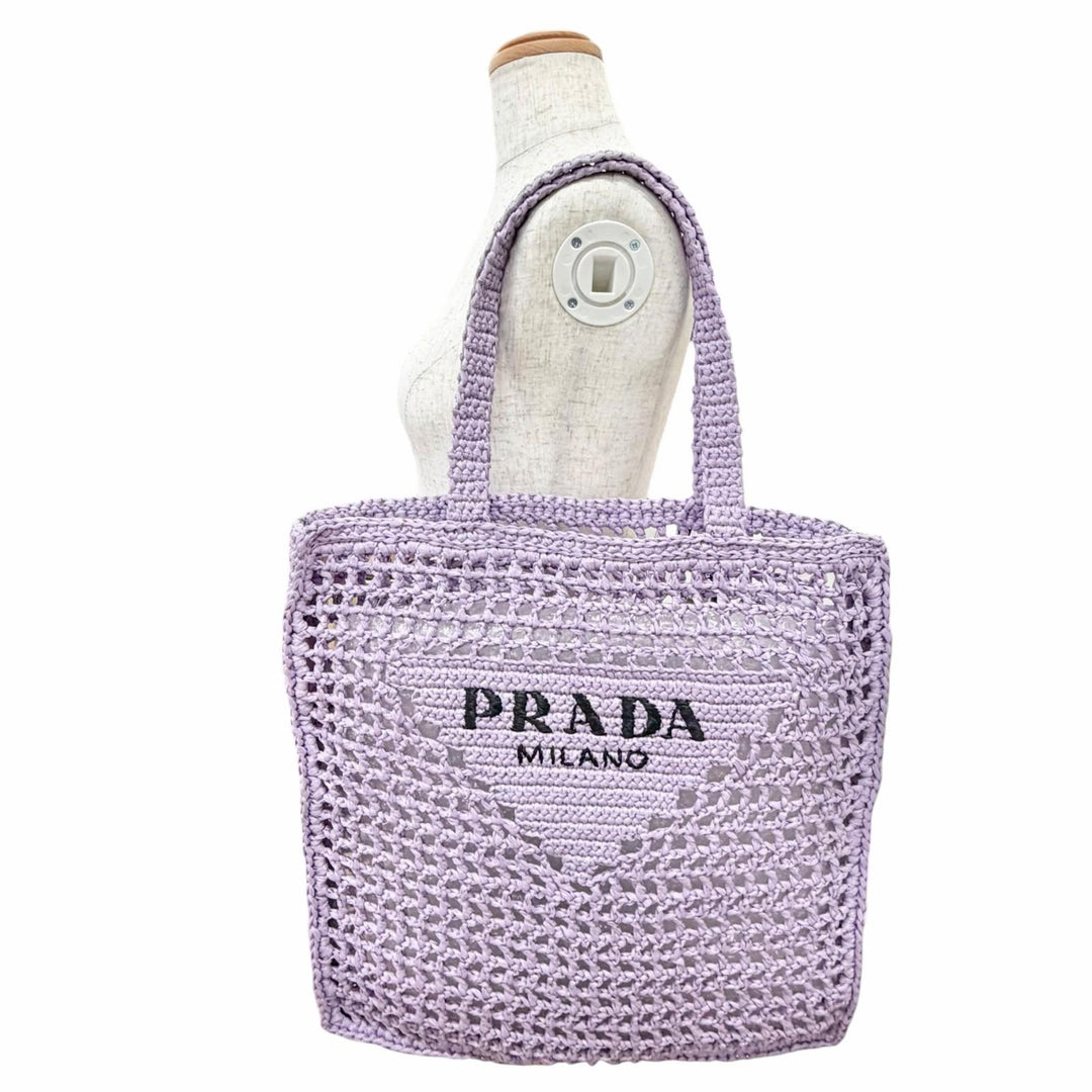 Excellent PRADA Tote Bag Triangle logo raffia crochet purple Raffia Women 1BG393