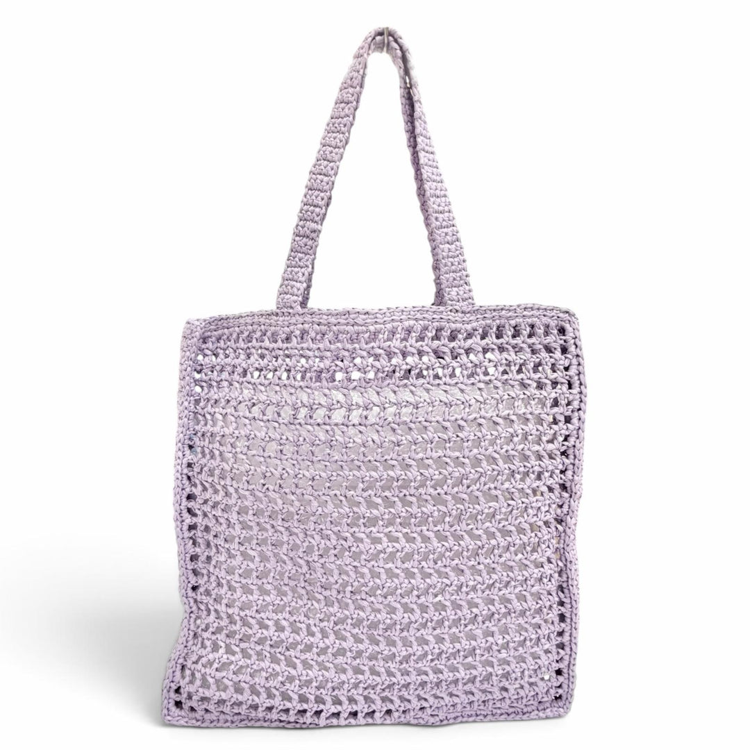 Excellent PRADA Tote Bag Triangle logo raffia crochet purple Raffia Women 1BG393