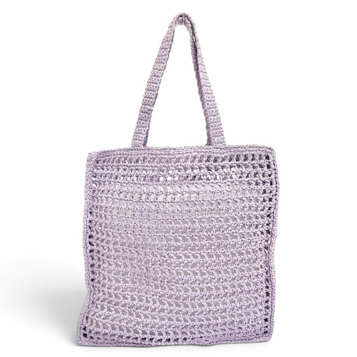 Excellent PRADA Tote Bag Triangle logo raffia crochet purple Raffia Women 1BG393