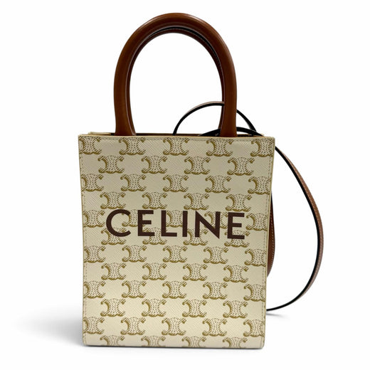 Excellent CELINE Shoulder Bag Triomphe Coated Canvas Leather Mini Vertical Cabas
