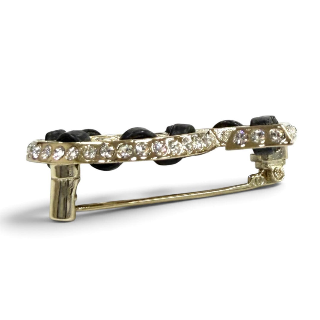 Excellent CHANEL Brooch NO.5 COCO Mark Rhinestone Chain Motif Crystal black B23P