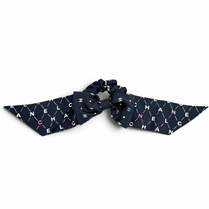 Great CHANEL Shush COCO Mark Logo Design Ribbon Navy silk Women