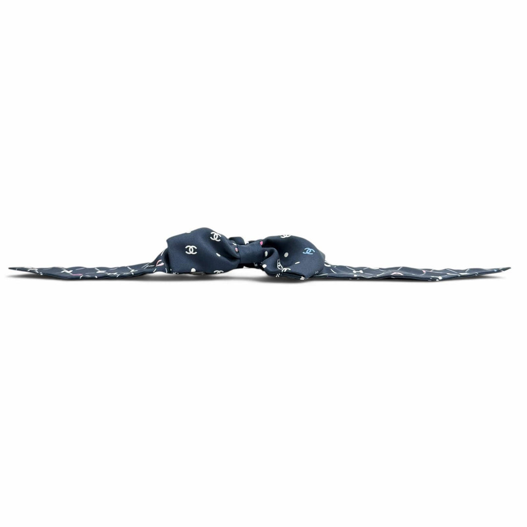 Great CHANEL Shush COCO Mark Logo Design Ribbon Navy silk Women
