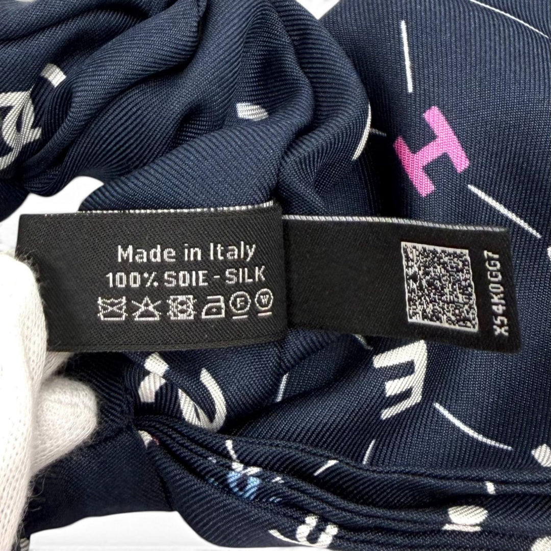 Great CHANEL Shush COCO Mark Logo Design Ribbon Navy silk Women
