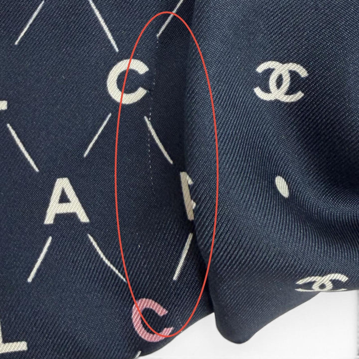 Great CHANEL Shush COCO Mark Logo Design Ribbon Navy silk Women