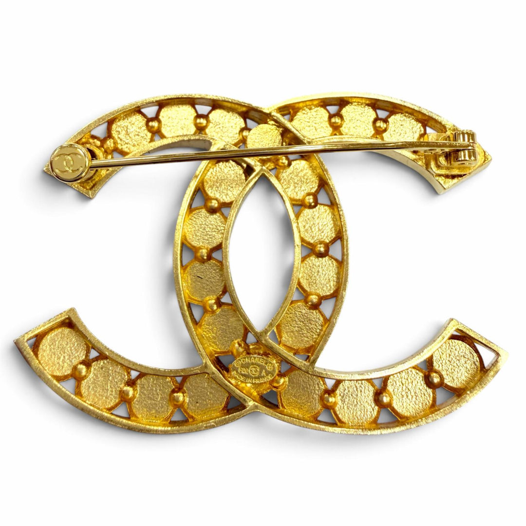 Excellent CHANEL Brooch Médie-Art Collection Rhinestone COCO Mark gold P22A