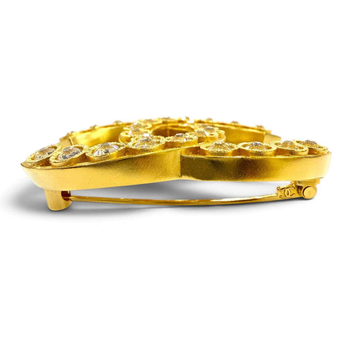 Excellent CHANEL Brooch Médie-Art Collection Rhinestone COCO Mark gold P22A