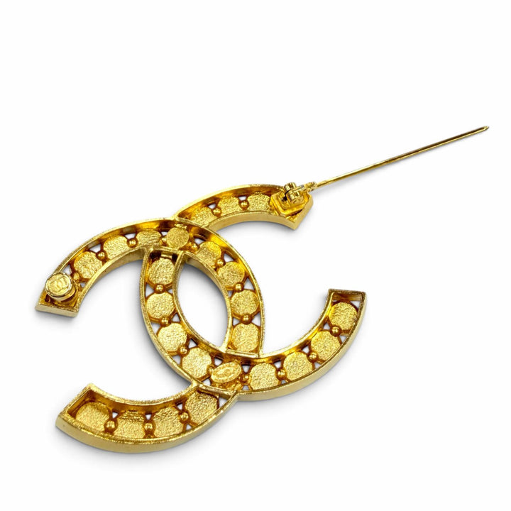 Excellent CHANEL Brooch Médie-Art Collection Rhinestone COCO Mark gold P22A