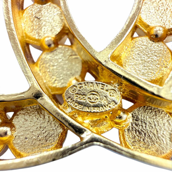 Excellent CHANEL Brooch Médie-Art Collection Rhinestone COCO Mark gold P22A