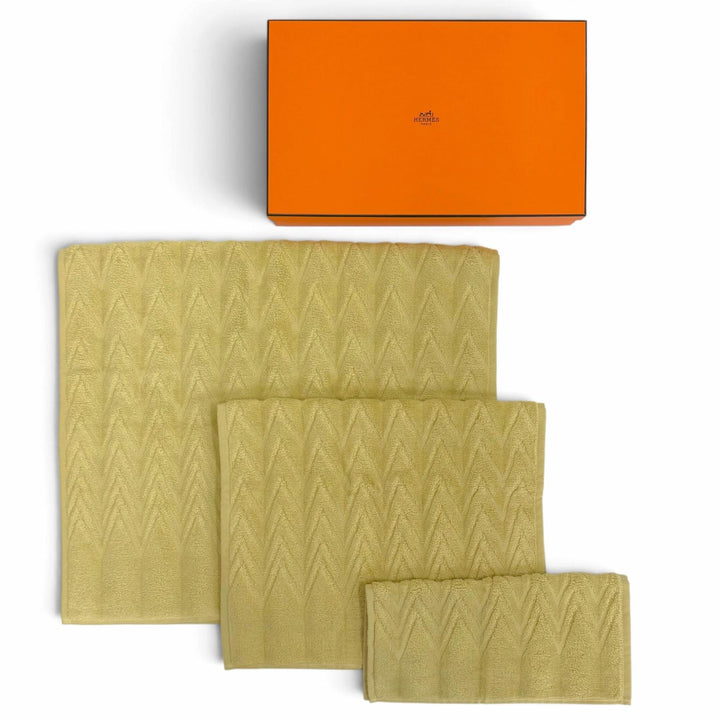 Pristine HERMES towel SERVIETTE INVITE SWING set (3 pieces) Yellow-green 101622M