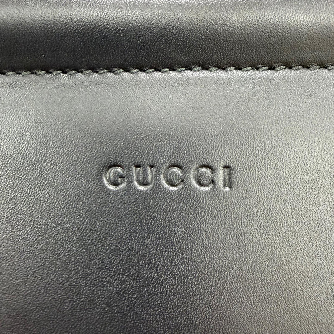 Excellent GUCCI Nymphaea Medium Bamboo 2way Leather Shoulder Bag black 45376