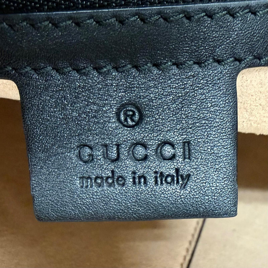 Excellent GUCCI Nymphaea Medium Bamboo 2way Leather Shoulder Bag black 45376