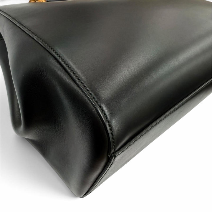 Excellent GUCCI Nymphaea Medium Bamboo 2way Leather Shoulder Bag black 45376