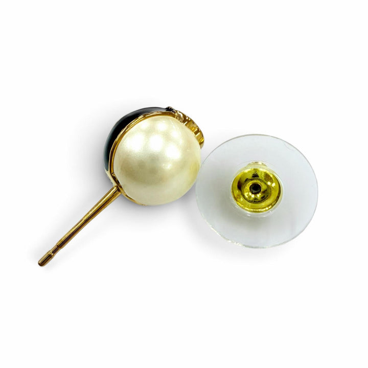 Excellent CHANEL Pierce COCO Mark Eco Pearl Black Line Accessories black B24