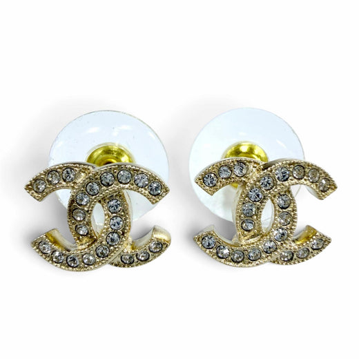 Excellent CHANEL Pierce COCO Mark Rhinestone Accessories gold Women F26V