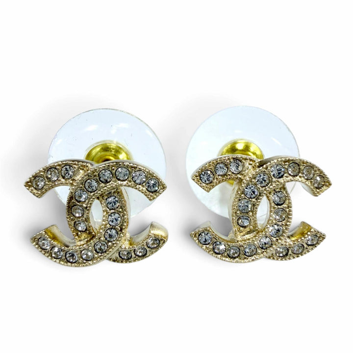 Excellent CHANEL Pierce COCO Mark Rhinestone Accessories gold Women F26V