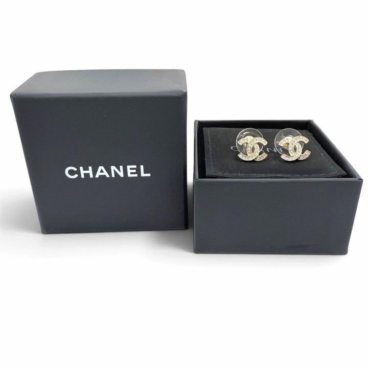Excellent CHANEL Pierce COCO Mark Rhinestone Accessories gold Women F26V