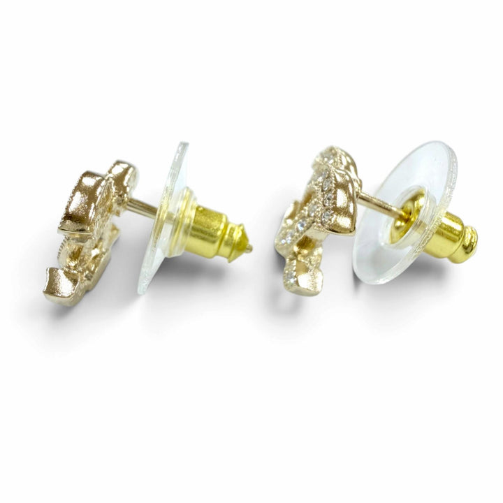 Excellent CHANEL Pierce COCO Mark Rhinestone Accessories gold Women F26V