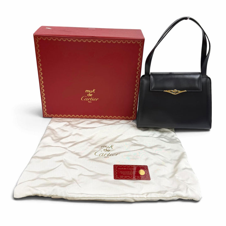 Excellent Cartier Handbag Square Leather black leather Women