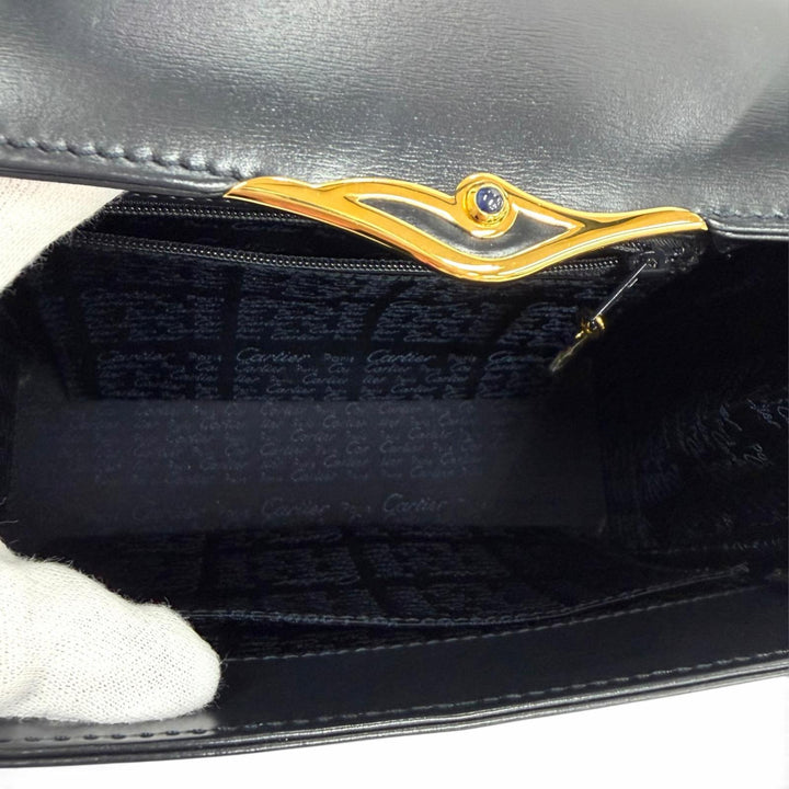 Excellent Cartier Handbag Square Leather black leather Women