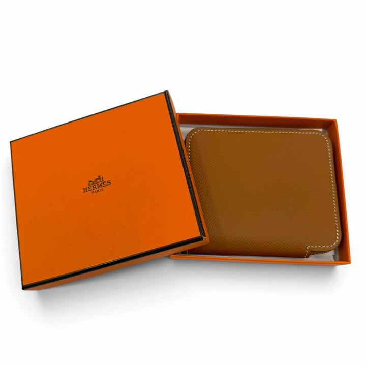 Excellent HERMES Coin case Azap compact silk in Epsom Leather Women