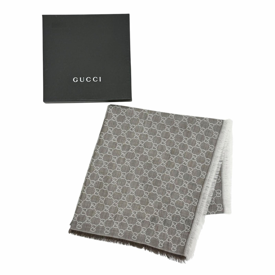 Pristine GUCCI Stall GG pattern large shawl Brown wool Women 281942