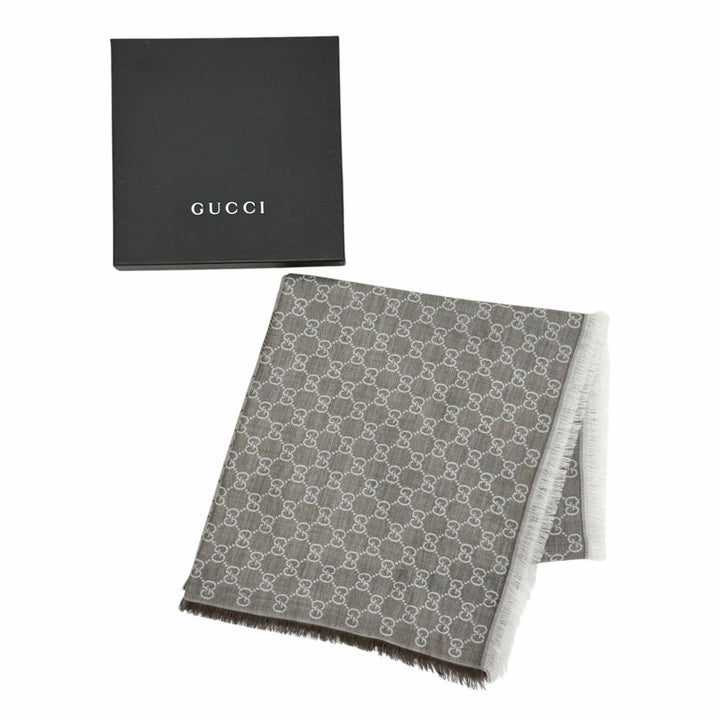 Pristine GUCCI Stall GG pattern large shawl Brown wool Women 281942