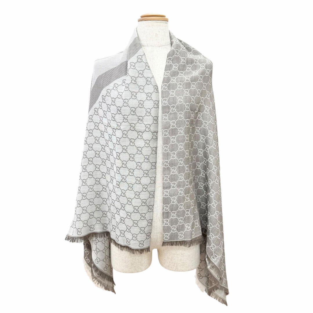 Pristine GUCCI Stall GG pattern large shawl Brown wool Women 281942