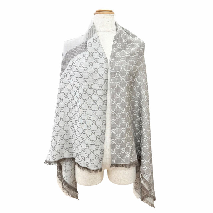 Pristine GUCCI Stall GG pattern large shawl Brown wool Women 281942