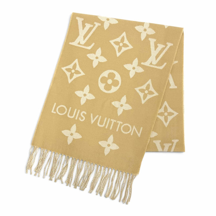 Great LOUIS VUITTON Scarf LV Essential Monogram beige wool Women M77854