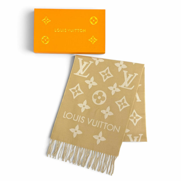 Great LOUIS VUITTON Scarf LV Essential Monogram beige wool Women M77854