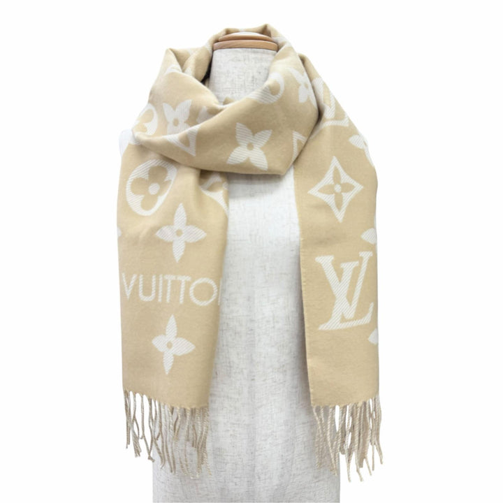 Great LOUIS VUITTON Scarf LV Essential Monogram beige wool Women M77854