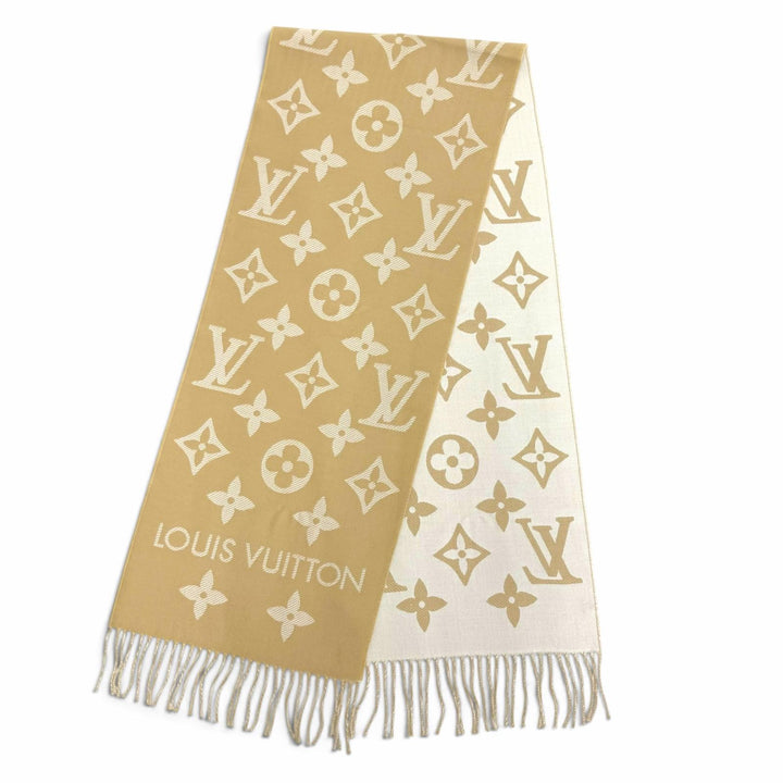 Great LOUIS VUITTON Scarf LV Essential Monogram beige wool Women M77854